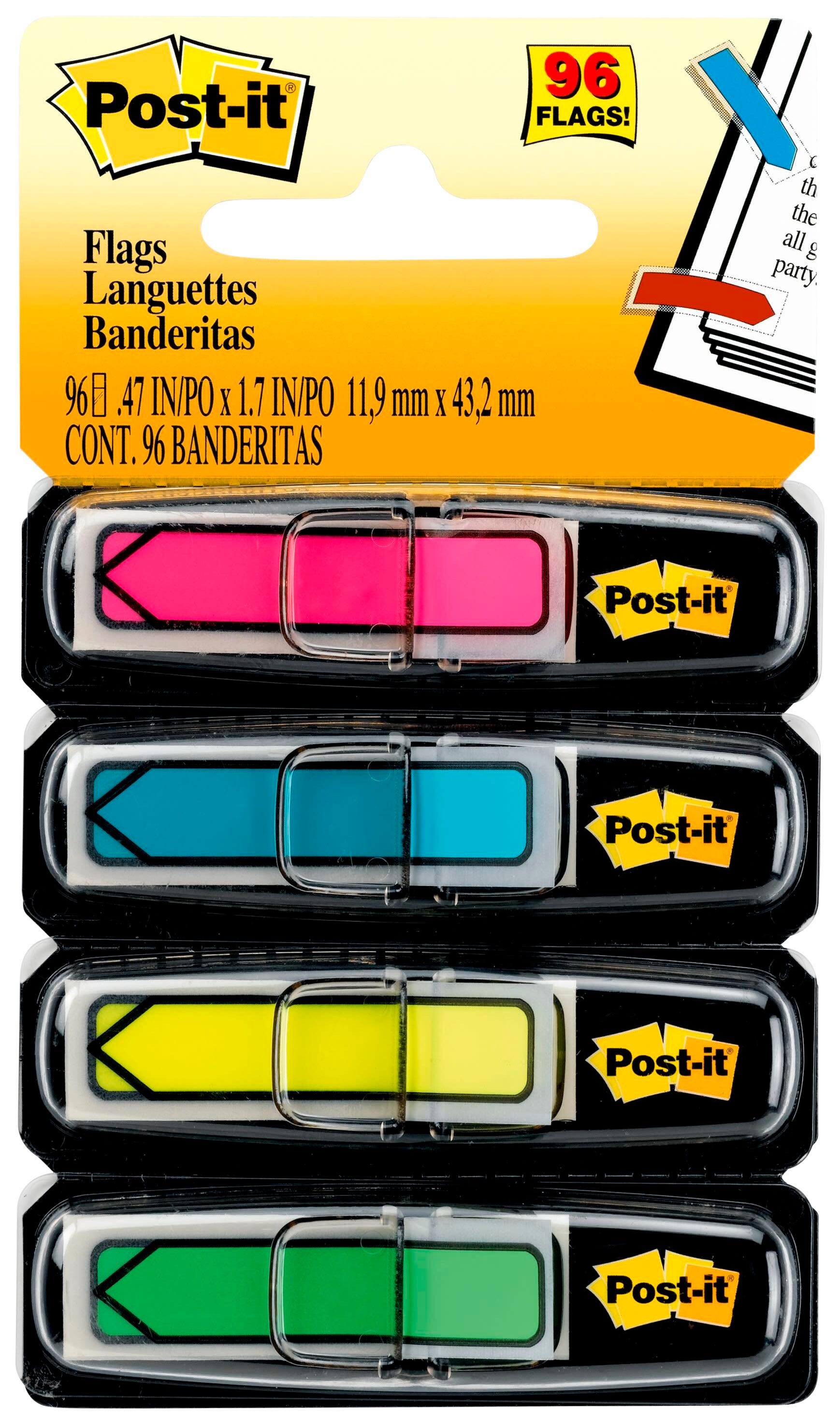 Post it Arrow Flags 1 2 x 1 7 10 Inches Pink Orange Lime Aqua 24 Flags per Color Pack of 96